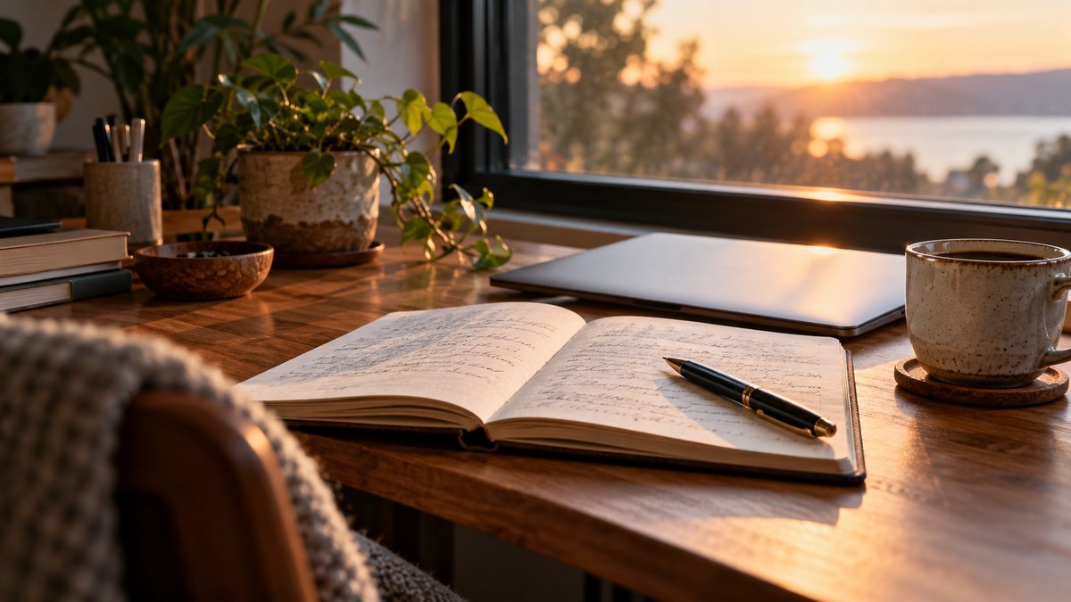 Começar a investir em Portugal: caderno de notas e café numa secretária junto à janela
