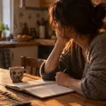 Como organizar as finanças pessoais em 4 passos, com caderno e café à mesa da cozinha