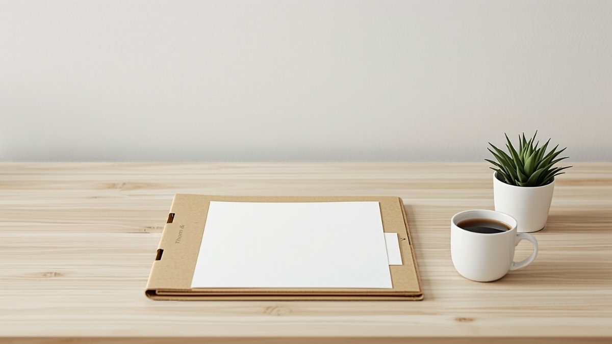 Impostos sobre investimentos: secretária com pasta de documentos e café
