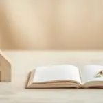 Maqueta de casa de madeira ao lado de um caderno aberto e de uma caneta, ilustração do Orçamento do Estado 2027