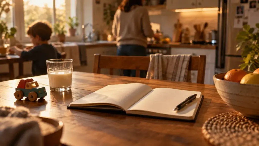 Orçamento familiar feito à mesa da cozinha ao fim da tarde